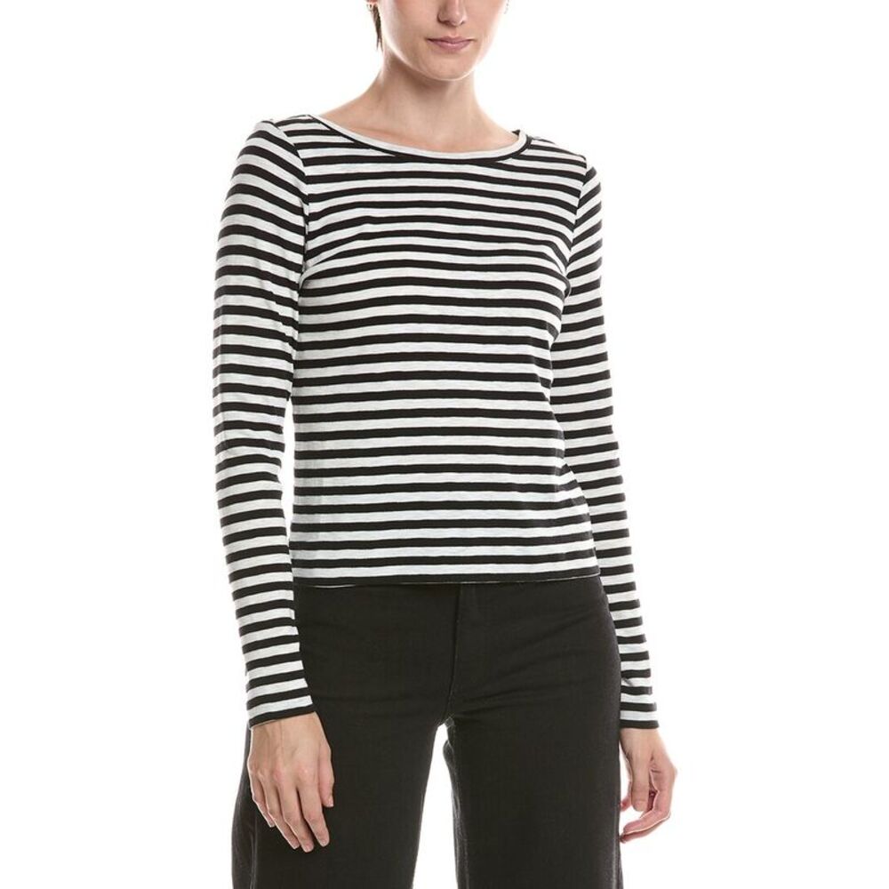 Nic & Zoe Womens  Stripe Cape Rib Modern Boat T-Shirt, Black